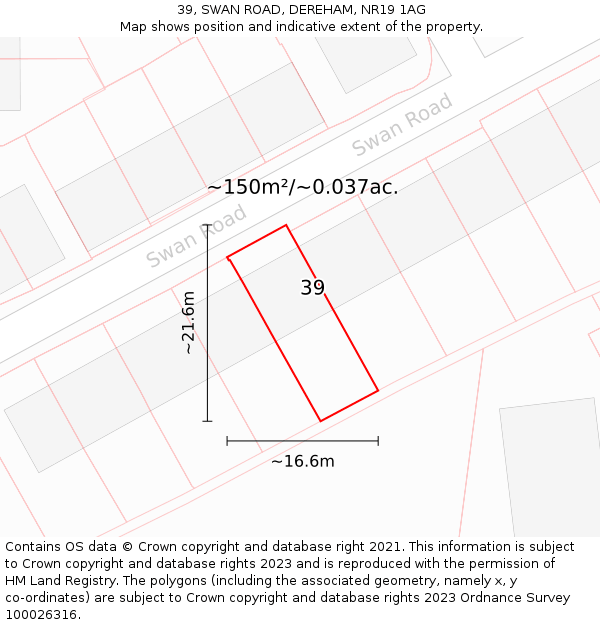 39, SWAN ROAD, DEREHAM, NR19 1AG: Plot and title map