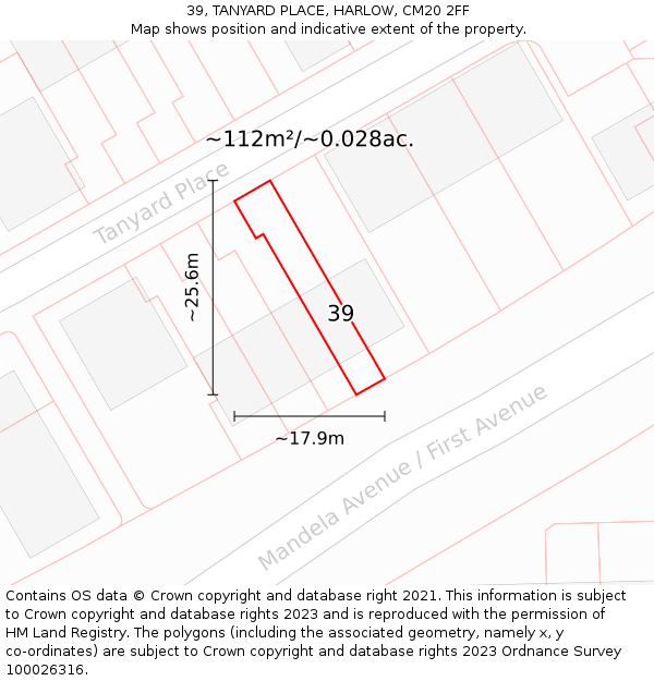 39, TANYARD PLACE, HARLOW, CM20 2FF: Plot and title map