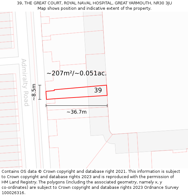 39, THE GREAT COURT, ROYAL NAVAL HOSPITAL, GREAT YARMOUTH, NR30 3JU: Plot and title map