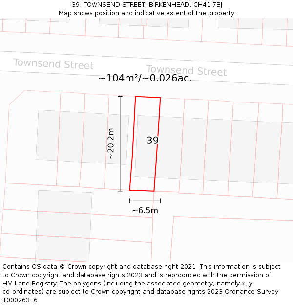 39, TOWNSEND STREET, BIRKENHEAD, CH41 7BJ: Plot and title map
