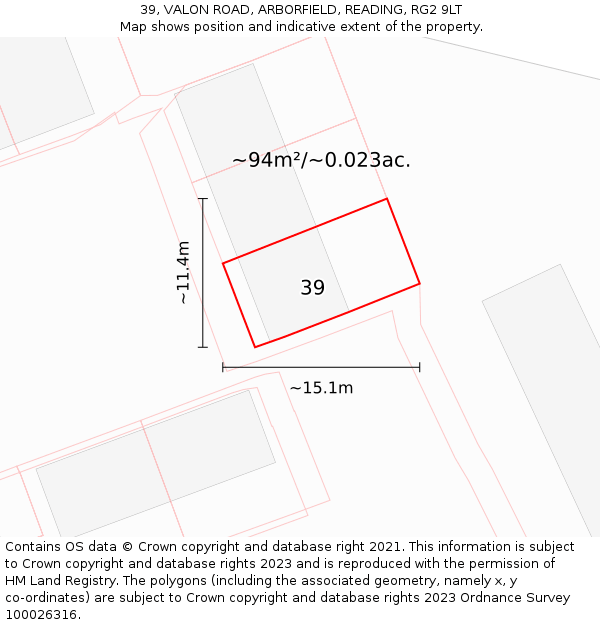 39, VALON ROAD, ARBORFIELD, READING, RG2 9LT: Plot and title map