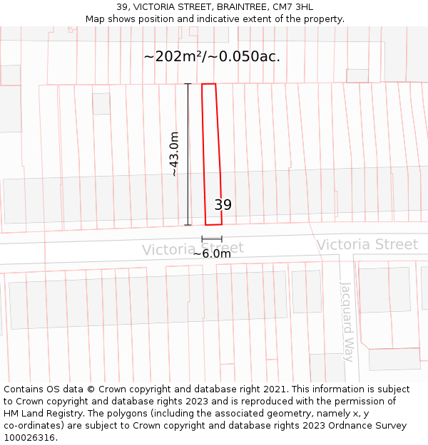 39, VICTORIA STREET, BRAINTREE, CM7 3HL: Plot and title map