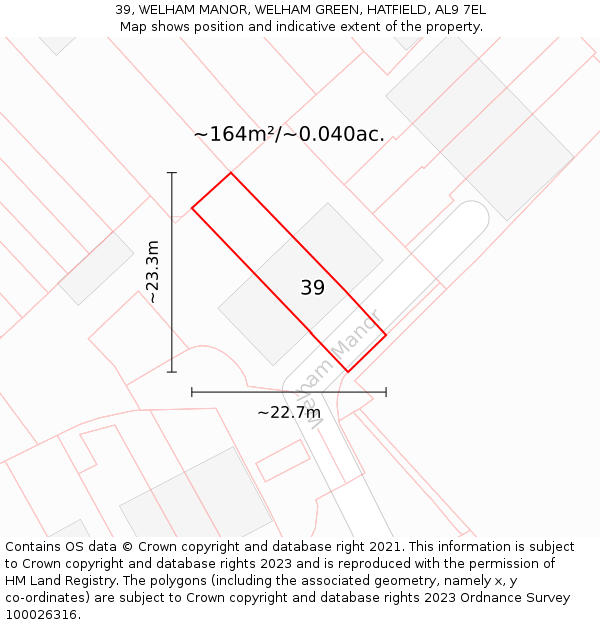 39, WELHAM MANOR, WELHAM GREEN, HATFIELD, AL9 7EL: Plot and title map