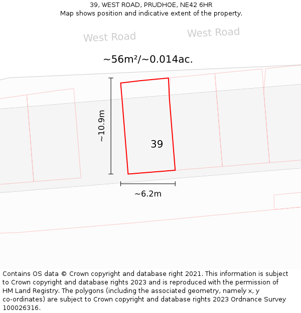 39, WEST ROAD, PRUDHOE, NE42 6HR: Plot and title map