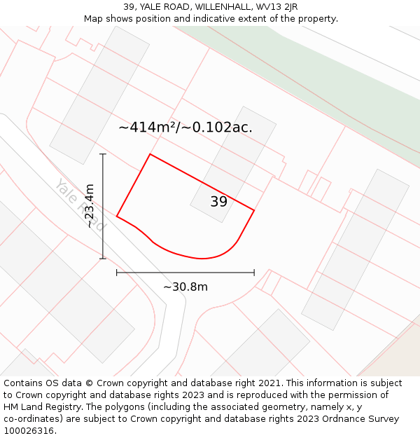 39, YALE ROAD, WILLENHALL, WV13 2JR: Plot and title map