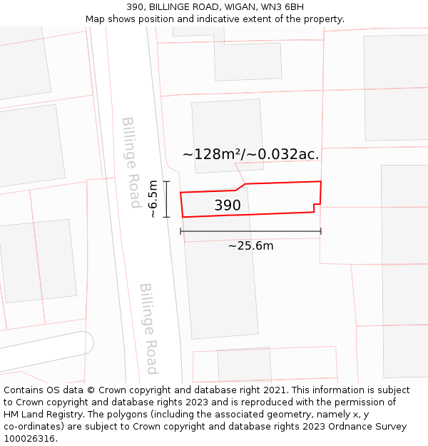 390, BILLINGE ROAD, WIGAN, WN3 6BH: Plot and title map