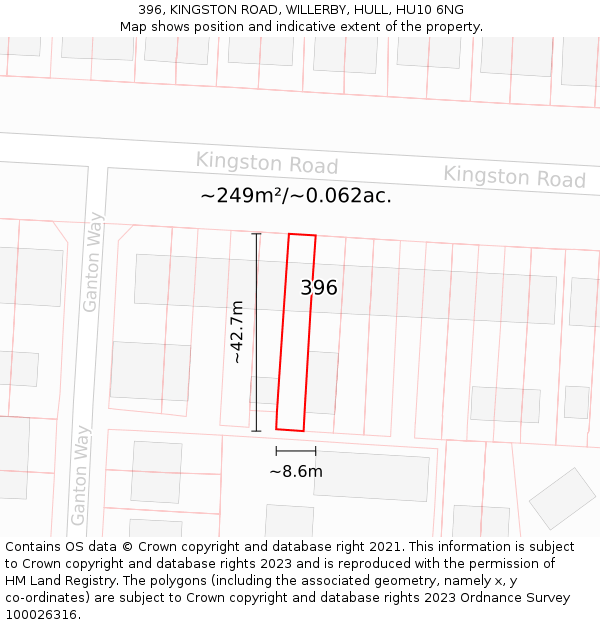396, KINGSTON ROAD, WILLERBY, HULL, HU10 6NG: Plot and title map
