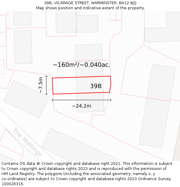 39B, VICARAGE STREET, WARMINSTER, BA12 8JQ: Plot and title map