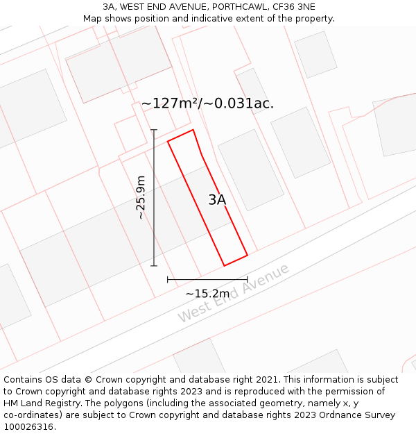 3A, WEST END AVENUE, PORTHCAWL, CF36 3NE: Plot and title map