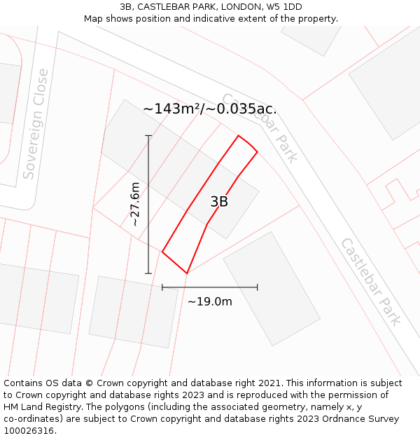 3B, CASTLEBAR PARK, LONDON, W5 1DD: Plot and title map