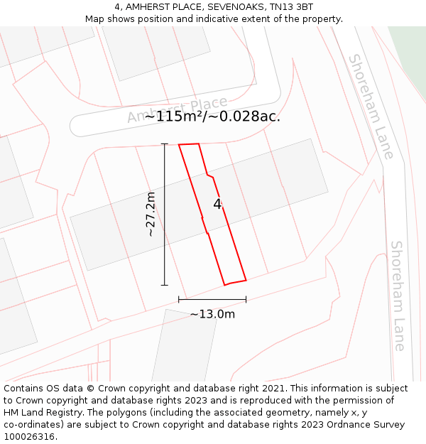 4, AMHERST PLACE, SEVENOAKS, TN13 3BT: Plot and title map