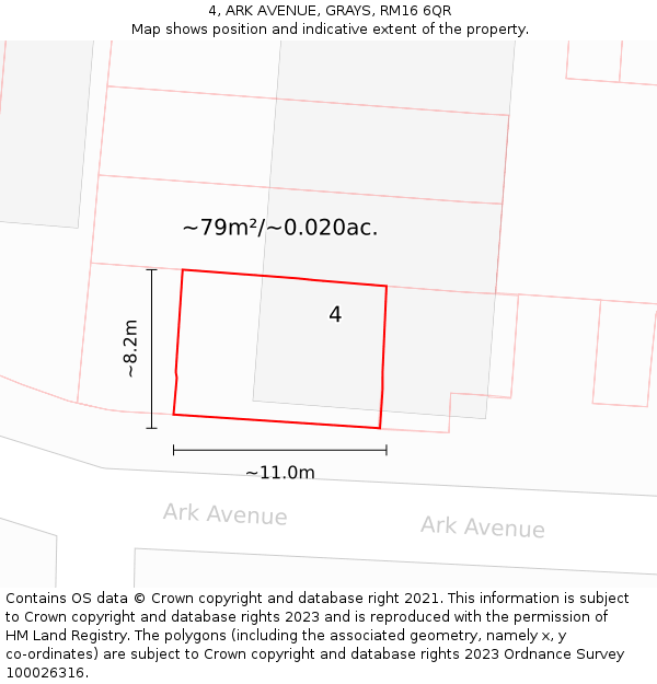 4, ARK AVENUE, GRAYS, RM16 6QR: Plot and title map