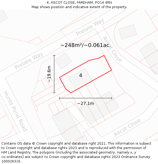 4, ASCOT CLOSE, FAREHAM, PO14 4RN: Plot and title map