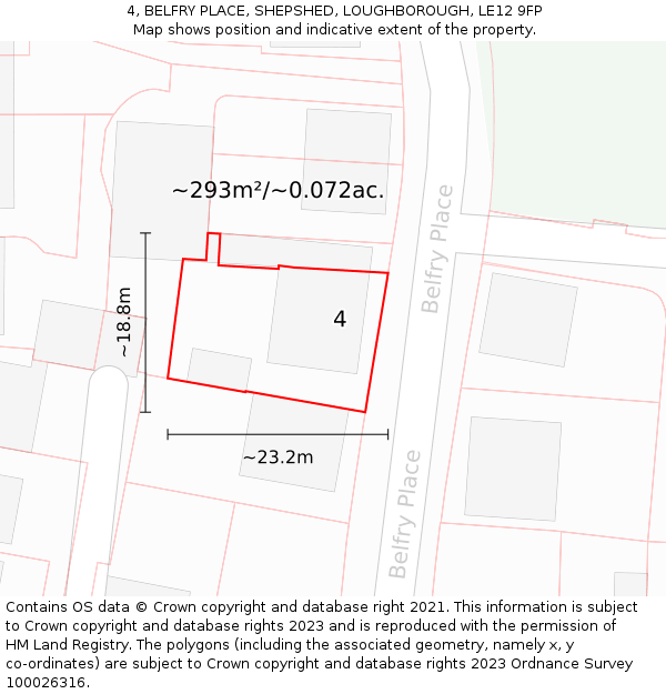 4, BELFRY PLACE, SHEPSHED, LOUGHBOROUGH, LE12 9FP: Plot and title map