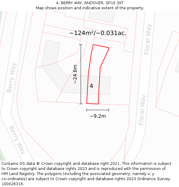 4, BERRY WAY, ANDOVER, SP10 3XT: Plot and title map
