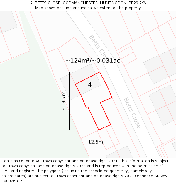 4, BETTS CLOSE, GODMANCHESTER, HUNTINGDON, PE29 2YA: Plot and title map
