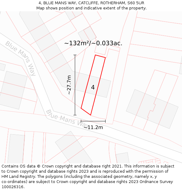 4, BLUE MANS WAY, CATCLIFFE, ROTHERHAM, S60 5UR: Plot and title map