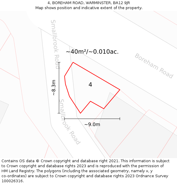 4, BOREHAM ROAD, WARMINSTER, BA12 9JR: Plot and title map