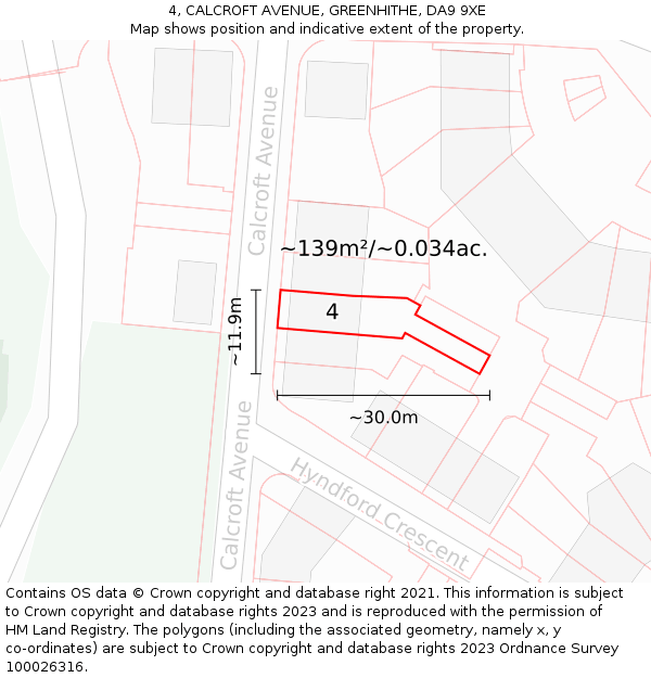 4, CALCROFT AVENUE, GREENHITHE, DA9 9XE: Plot and title map