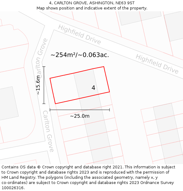 4, CARLTON GROVE, ASHINGTON, NE63 9ST: Plot and title map