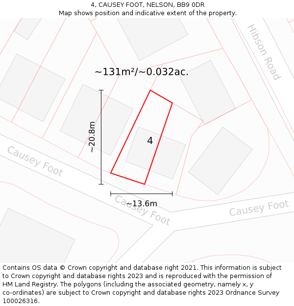4, CAUSEY FOOT, NELSON, BB9 0DR: Plot and title map