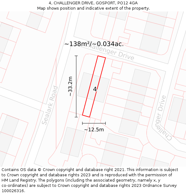 4, CHALLENGER DRIVE, GOSPORT, PO12 4GA: Plot and title map