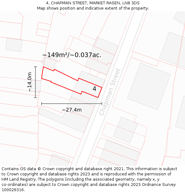 4, CHAPMAN STREET, MARKET RASEN, LN8 3DS: Plot and title map
