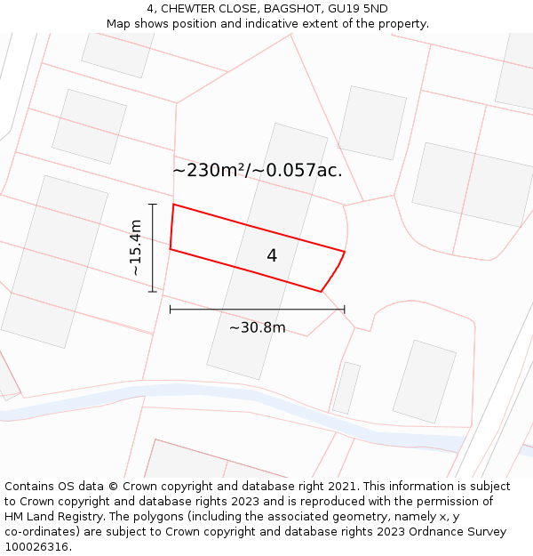 4, CHEWTER CLOSE, BAGSHOT, GU19 5ND: Plot and title map