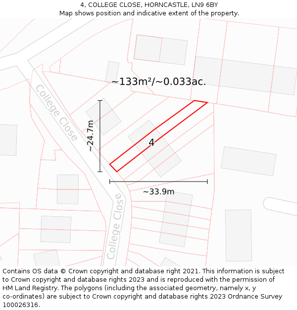 4, COLLEGE CLOSE, HORNCASTLE, LN9 6BY: Plot and title map