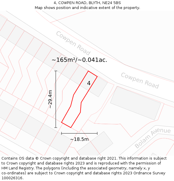 4, COWPEN ROAD, BLYTH, NE24 5BS: Plot and title map