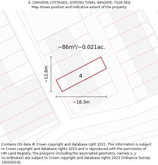 4, CRAVENS COTTAGES, STATION TOWN, WINGATE, TS28 5EQ: Plot and title map