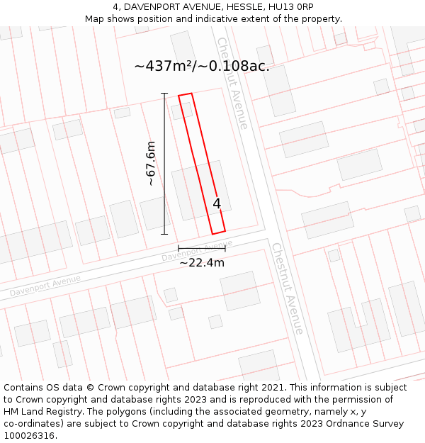 4, DAVENPORT AVENUE, HESSLE, HU13 0RP: Plot and title map