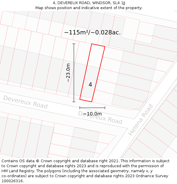 4, DEVEREUX ROAD, WINDSOR, SL4 1JJ: Plot and title map