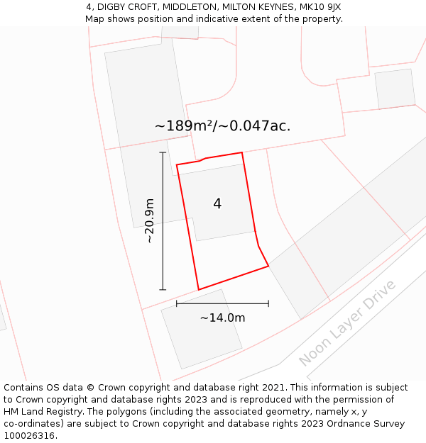 4, DIGBY CROFT, MIDDLETON, MILTON KEYNES, MK10 9JX: Plot and title map