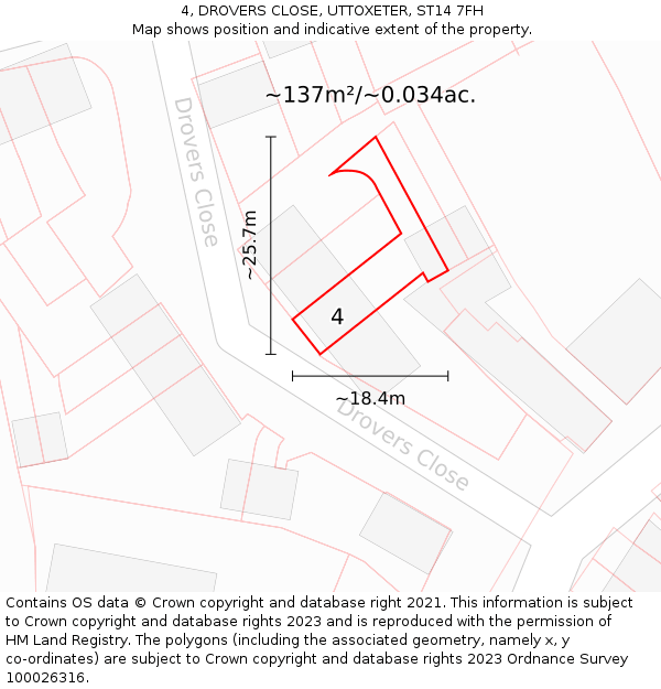 4, DROVERS CLOSE, UTTOXETER, ST14 7FH: Plot and title map