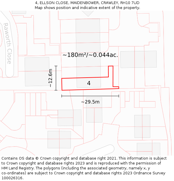 4, ELLSON CLOSE, MAIDENBOWER, CRAWLEY, RH10 7UD: Plot and title map