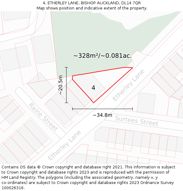 4, ETHERLEY LANE, BISHOP AUCKLAND, DL14 7QR: Plot and title map
