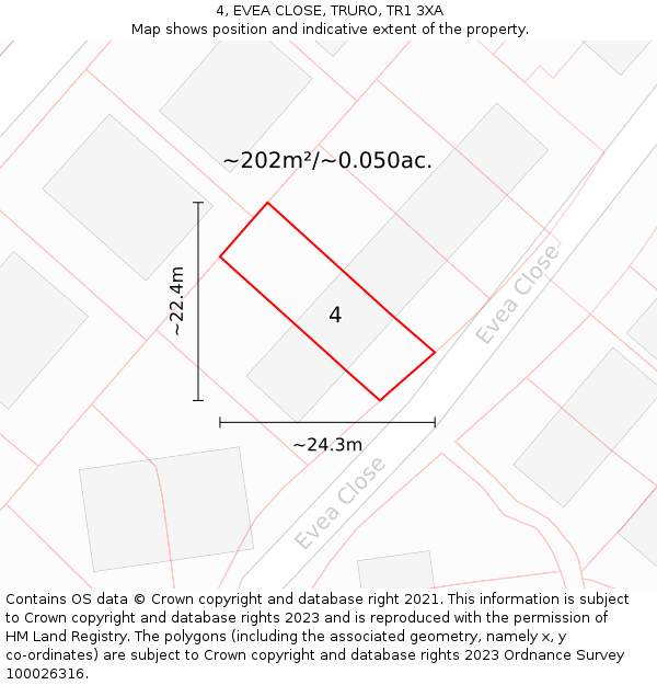 4, EVEA CLOSE, TRURO, TR1 3XA: Plot and title map
