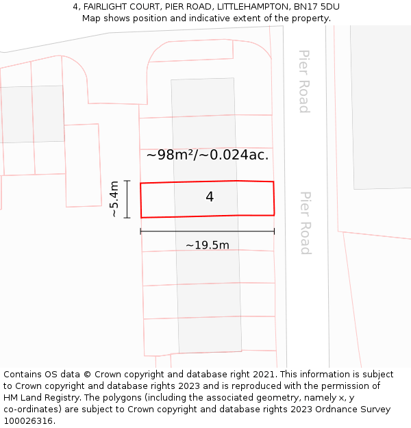 4, FAIRLIGHT COURT, PIER ROAD, LITTLEHAMPTON, BN17 5DU: Plot and title map