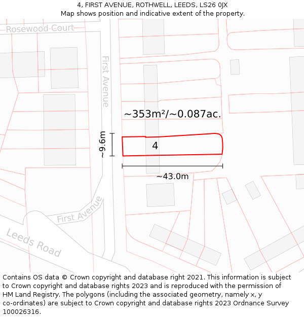 4, FIRST AVENUE, ROTHWELL, LEEDS, LS26 0JX: Plot and title map