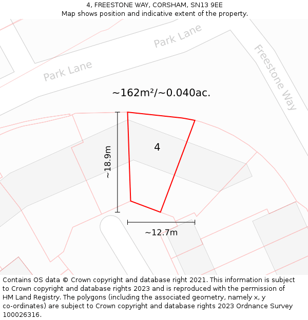 4, FREESTONE WAY, CORSHAM, SN13 9EE: Plot and title map