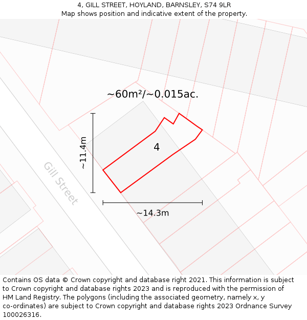 4, GILL STREET, HOYLAND, BARNSLEY, S74 9LR: Plot and title map