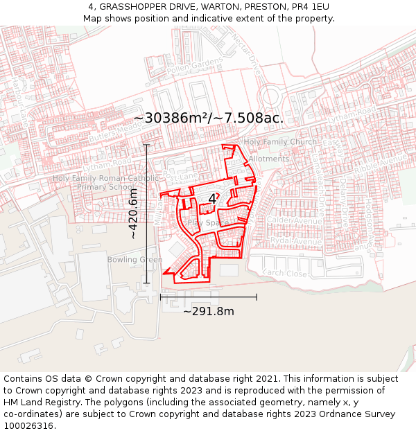 4, GRASSHOPPER DRIVE, WARTON, PRESTON, PR4 1EU: Plot and title map