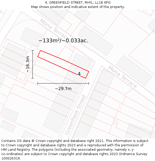 4, GREENFIELD STREET, RHYL, LL18 4PG: Plot and title map