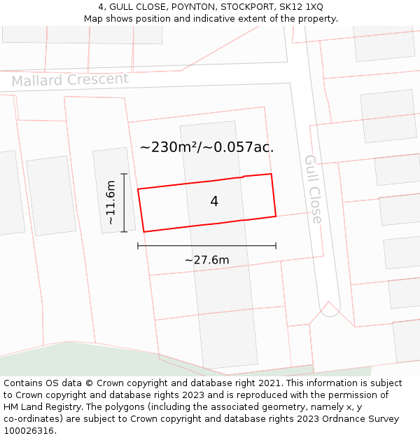 4, GULL CLOSE, POYNTON, STOCKPORT, SK12 1XQ: Plot and title map