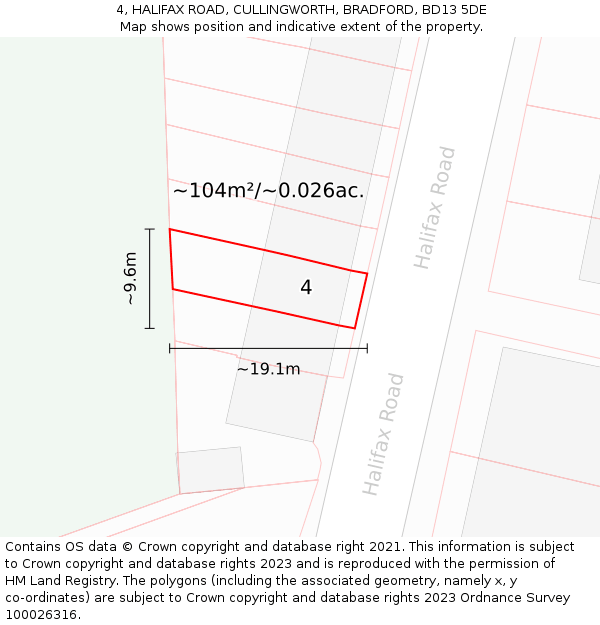 4, HALIFAX ROAD, CULLINGWORTH, BRADFORD, BD13 5DE: Plot and title map