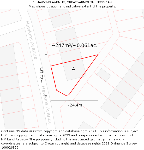 4, HAWKINS AVENUE, GREAT YARMOUTH, NR30 4AH: Plot and title map