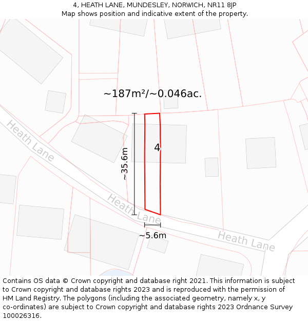 4, HEATH LANE, MUNDESLEY, NORWICH, NR11 8JP: Plot and title map