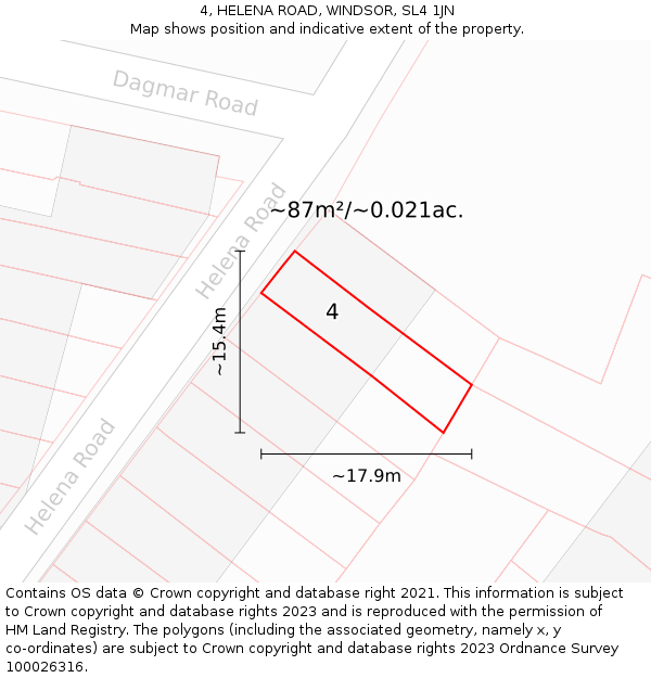 4, HELENA ROAD, WINDSOR, SL4 1JN: Plot and title map