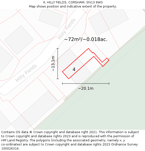 4, HILLY FIELDS, CORSHAM, SN13 9WG: Plot and title map